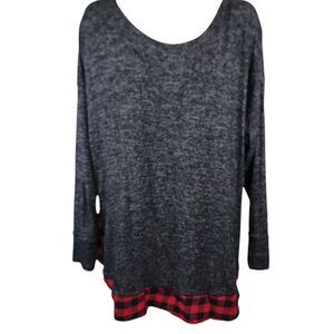 MAURICES Top Womans 2X Black Grey Tunic Red Plaid Comfort Soft